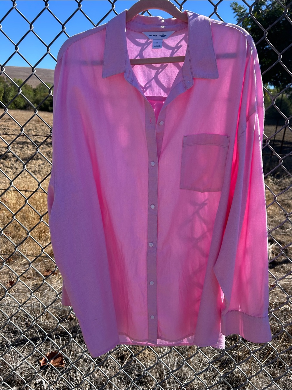 Old Navy “The Boyfriend Shirt” Long-Sleeve Pink Casual Button-Down Shirt